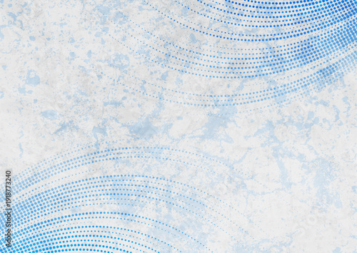 Bright blue abstract curved dotted lines on grunge wall background