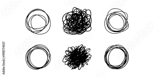 Black scribbled circles on white background scribbles hand drawn