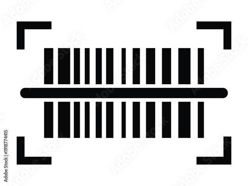 Barcode Scanner Icon Vector, Minimal Black Scan Frame Symbol Vector Illustration