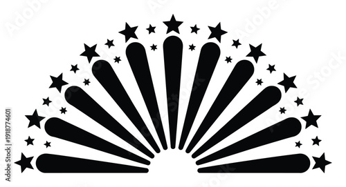 Black and White Sunburst with Stars Graphic Design Element