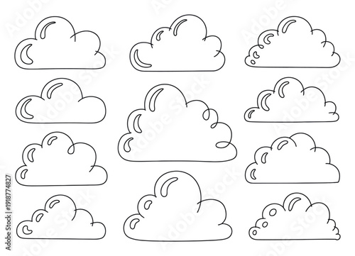Collection of Hand-Drawn Cloud Illustrations in Black and White