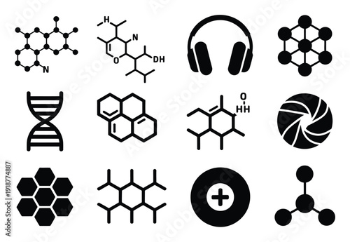 Collection of Science and Technology Icons: Molecules, DNA, and More