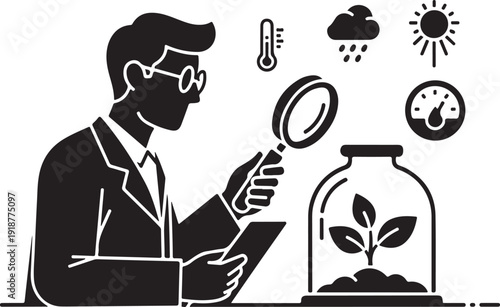 Agricultural Scientist Researching Plant Growth and Climate Resilience Illustration