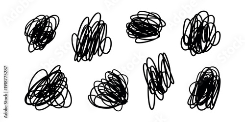 Black scribbles on white background black lines hand drawn 2 abstract shapes