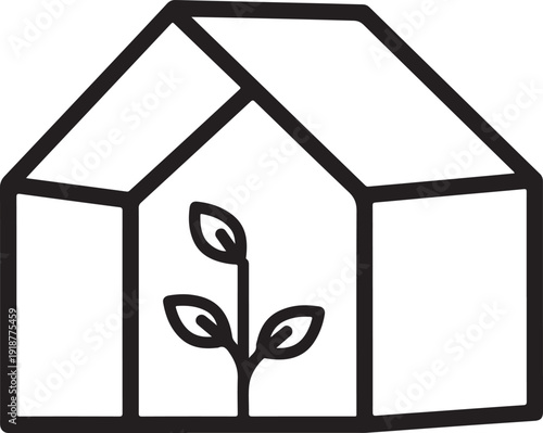 Greenhouse Line Icon with Growing Plant for Eco Gardening and Sustainable Farming