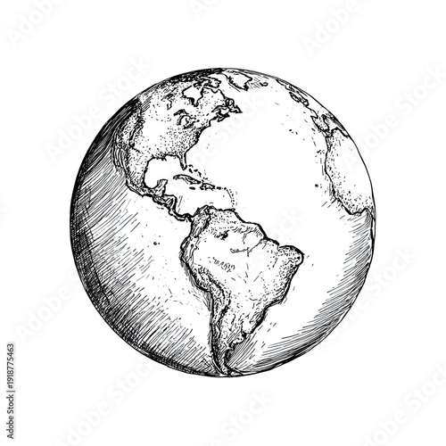Hand-drawn sketch of the Earth, showing continents and oceans