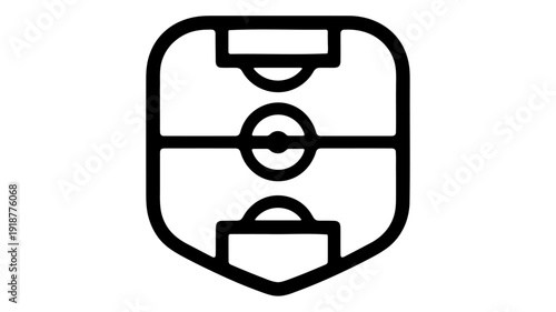 Simple black line drawing of a soccer field icon on a plain white background viewed from directly above