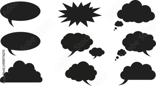Black silhouette speech and thought bubbles vector collection