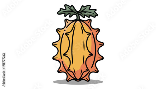 One continuous line illustration of an Horned Melon fruits, isolated on white background.