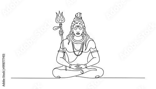 One continuous line illustration of an Lord Shiva isolated on white background.