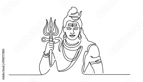 One continuous line illustration of an Lord Shiva isolated on white background.
