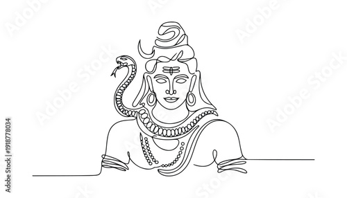 One continuous line illustration of an Lord Shiva isolated on white background.