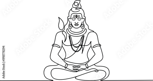 One continuous line illustration of an Lord Shiva isolated on white background.