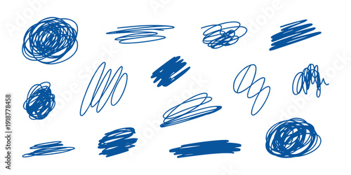 Blue scribbles on white background hand drawn abstract