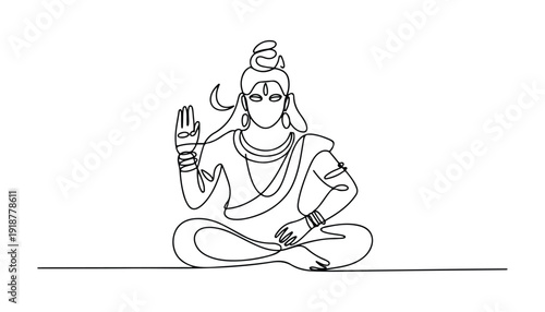 One continuous line illustration of an Lord Shiva isolated on white background.