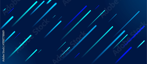 Abstract Blue Technology Background with Glowing Particle Wave and Light Trails, Data Connection Concept