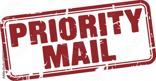 Distressed Priority Mail Rubber Stamp Effect: Urgent Delivery Impression for Business Correspondence and Shipping Notices with Grunge Texture and Bold Red Ink