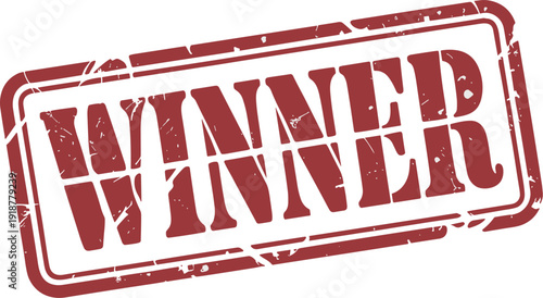 Vintage Red Rubber Stamp Illustration with Distressed WINNER Text and Border on Light Background - Perfect for Marketing, Advertising, and Design Projects