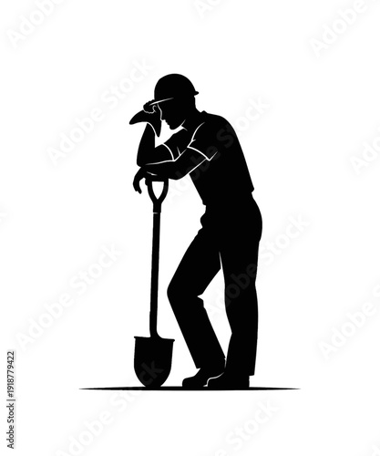 Construction worker digging with shovel silhouette black and white professional labor hard work