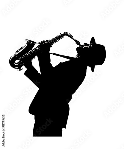 Musician playing saxophone silhouette black and white jazz performance art
