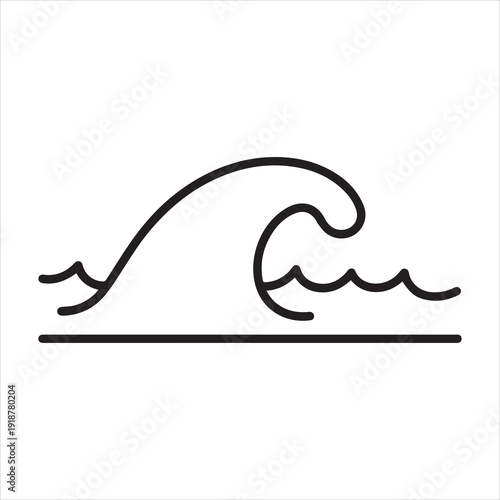 Simple black and white illustration of a wave crest and foam