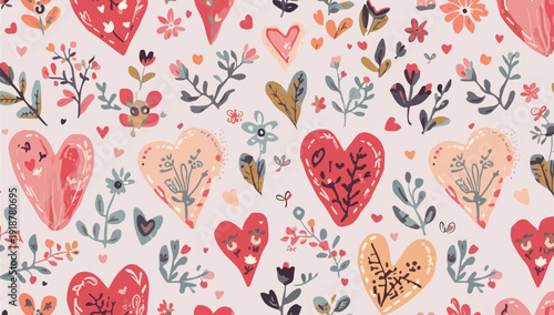 Vector illustration template featuring a vibrant love pattern with a modern flat design style, incorporating clean lines, simple shapes, and a bold color palette