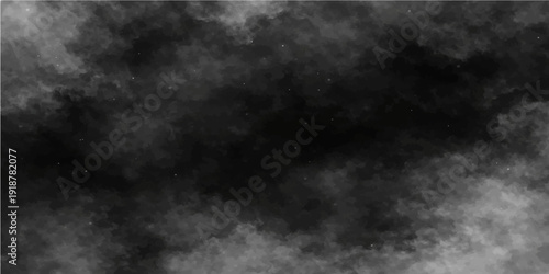 Dark black and white smoke clouds with misty storm texture in the night sky background