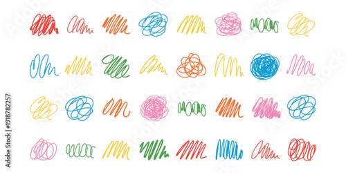 Colorful scribbles on white background hand drawn abstract