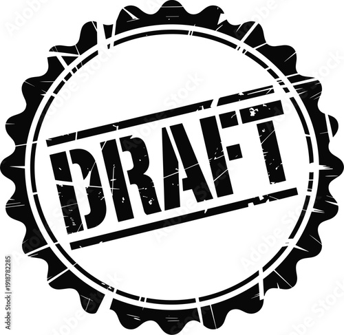 Distressed Black Draft Stamp: Bold Imperfection for Authentic Design, a Statement Piece with Grunge Texture, Ideal for Mockups and Projects Conveying a Sense of Raw, Unedited Authenticity
