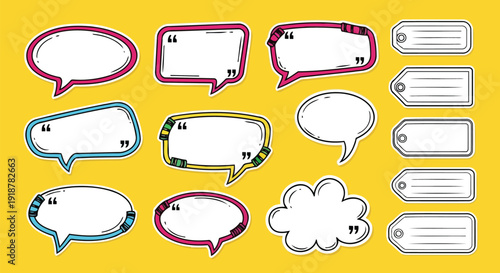 Quirky blank text panels and price tags with decorative borders