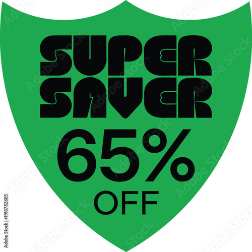 Super Saver Discount Shield Badge 65 Percent Off Vector Icon