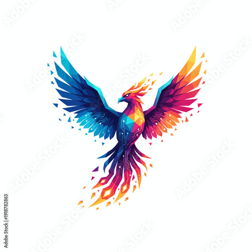 Vibrant Phoenix Rising with Outstretched Wings in Dynamic Flight Vector Illustration