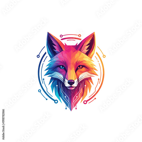 Vibrant fox illustration with abstract swirling lines and dynamic colors showcasing wildlife artistry in a modern vector graphic design