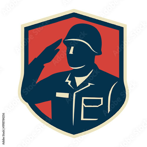 Military Soldier Saluting – Black and White Line Art Illustration