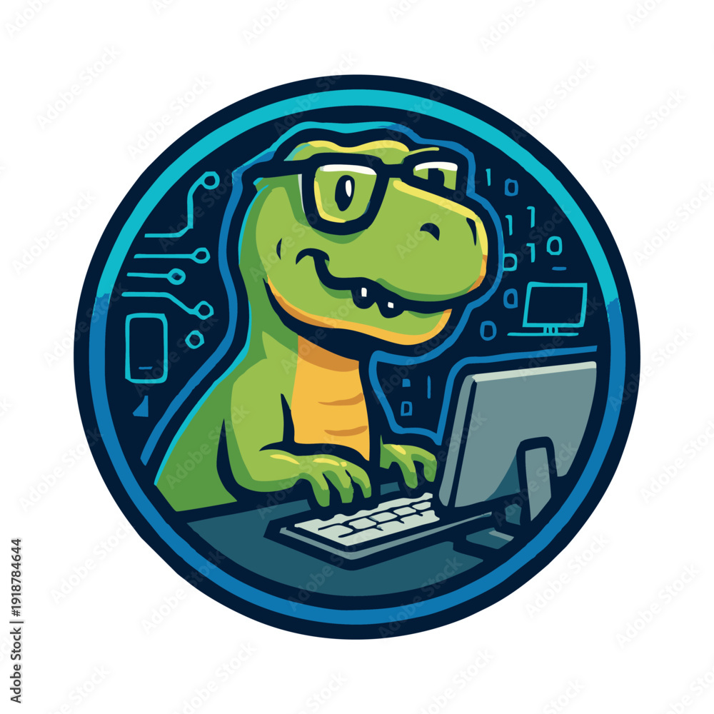 Obraz premium Tech Geek Dinosaur – Programmer T-Shirt Design