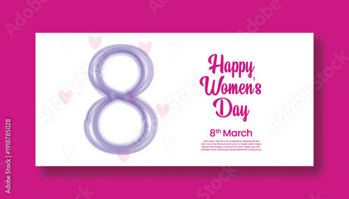 International Women’s Day 8 March Celebration Horizontal Banner Template with Floral Number Eight Vector Illustration, Modern Social Media Cover, Website Header, Promotional Advertising Design