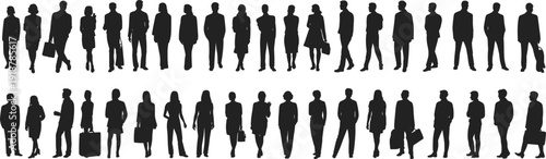 Black silhouettes of business people standing and walking office workers