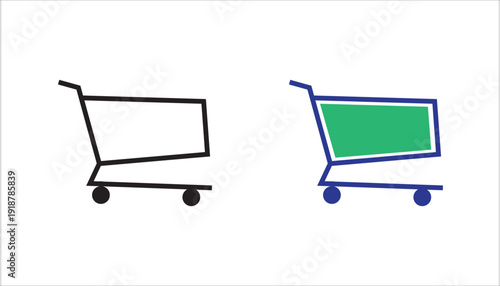 Minimalist line icon of a shopping cart. Concept of online shopping, ecommerce, retail purchase, supermarket basket, and digital marketplace. Simple outline vector isolated on light background.