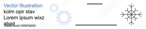 Industry, technology, minimalism, winter theme, mechanical concepts, abstract design. Gears, a snowflake and horizontal lines form a clean layout. Industry and technology conceptual imagery