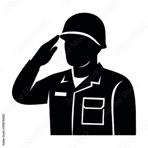 Military Soldier Saluting – Black and White Line Art Illustration