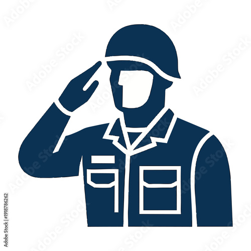 Military Soldier Saluting – Black and White Line Art Illustration