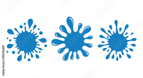 Blue paint splash and water droplet silhouettes set isolated on a white background illustration