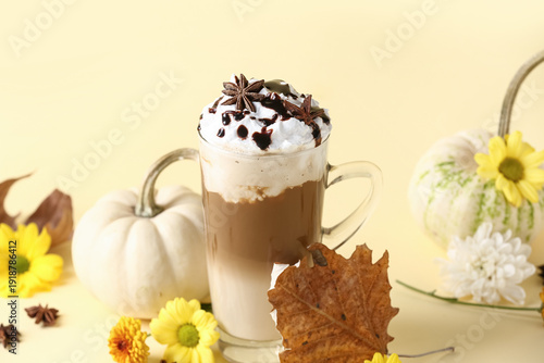 Glass cup of tasty pumpkin ...
