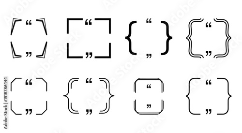 Modern quote box frames with brackets and speech marks set isolated on white background