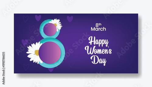 Women’s Day Celebration 8 March Website Header Banner, Elegant Floral Eight Vector Illustration with Women Silhouette for Social Media Cover Advertising Design