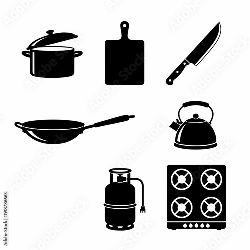 Culinary and household kitchenware vector illustration isolated on white background