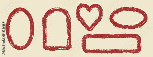 A collection of hand-drawn frames in distressed red. Abstract design elements in a grunge style.