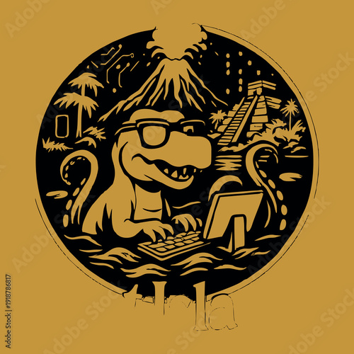 Tech Geek Dinosaur – Programmer T-Shirt Design