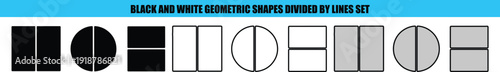 Black white gray geometric shapes divided by lines