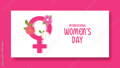Women’s Day 8 March Celebration Floral Background, International Women symbol sign Vector Illustration for Horizontal Social Media Banner, Website Header, Promotional Advertising Template